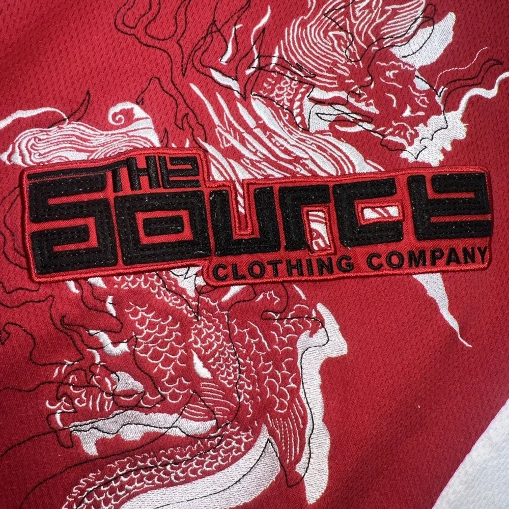 The Source Clothing Co. Jacket Jersey Knit Red Black VTG Rare Hip Hop Sz XL